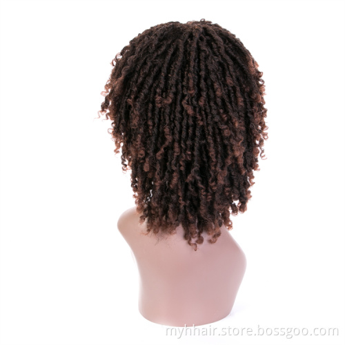 Synthetic Short Afro Wig High Temperature Fiber cosplay Ombre color Faux Locs Curly Hair Wig Black Burgundy Brown